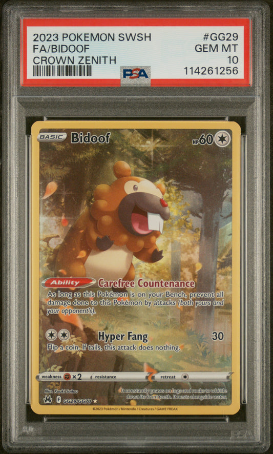 2023 POKEMON SWORD AND SHIELD CROWN ZENITH #GG29 FA/BIDOOF CROWN ZENITH PSA 10
