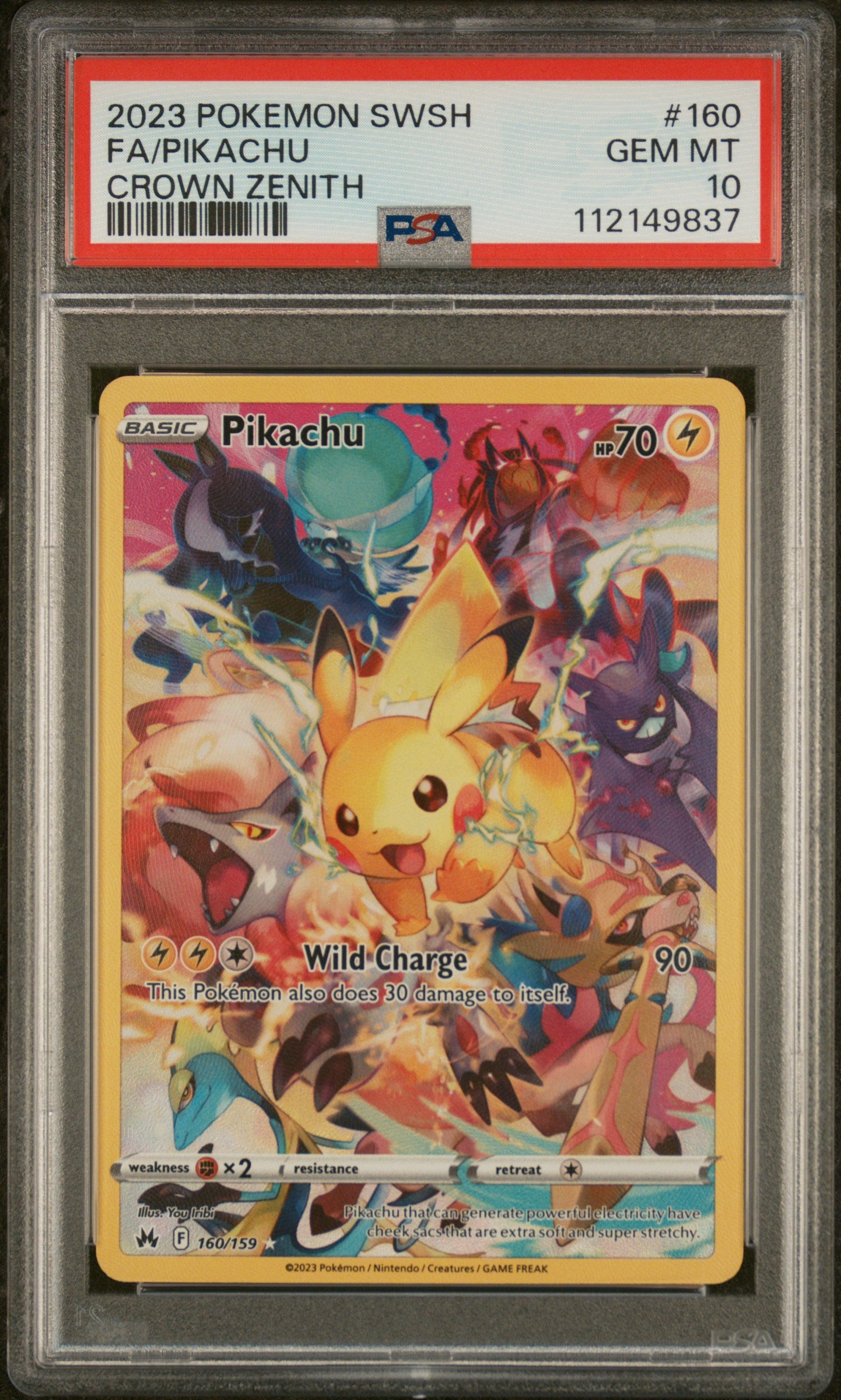 2023 POKEMON SWORD AND SHIELD CROWN ZENITH #160 FA/PIKACHU CROWN ZENITH PSA 10