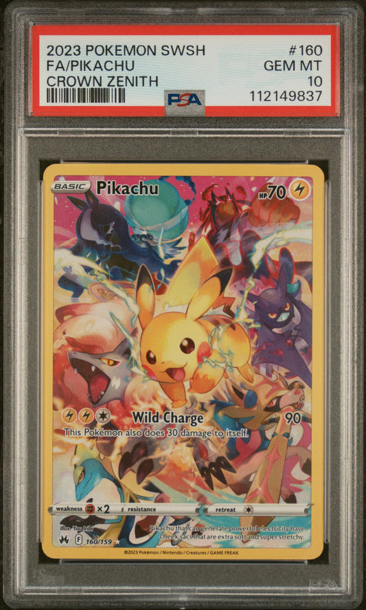 2023 POKEMON SWORD AND SHIELD CROWN ZENITH #160 FA/PIKACHU CROWN ZENITH PSA 10